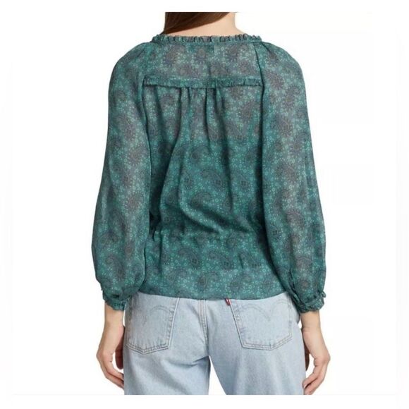 Joie Women's Size 1X Green Blue Pine 100% Silk Asseline Long Sleeve Blouse Top - Picture 3 of 13